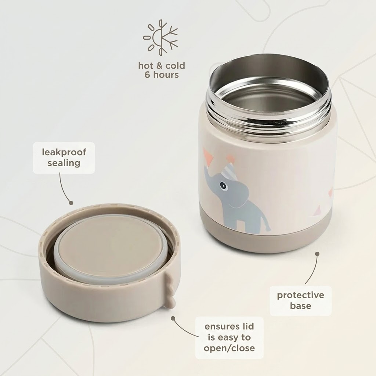 container features sand color with doodle 