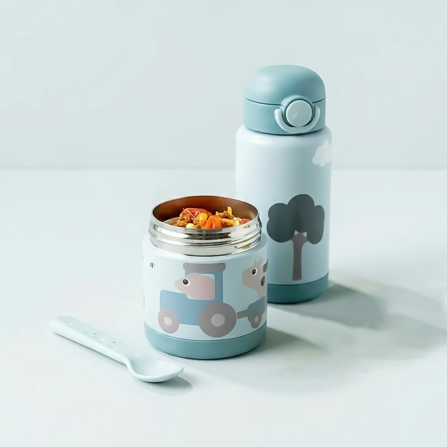 container with spoon and bottle