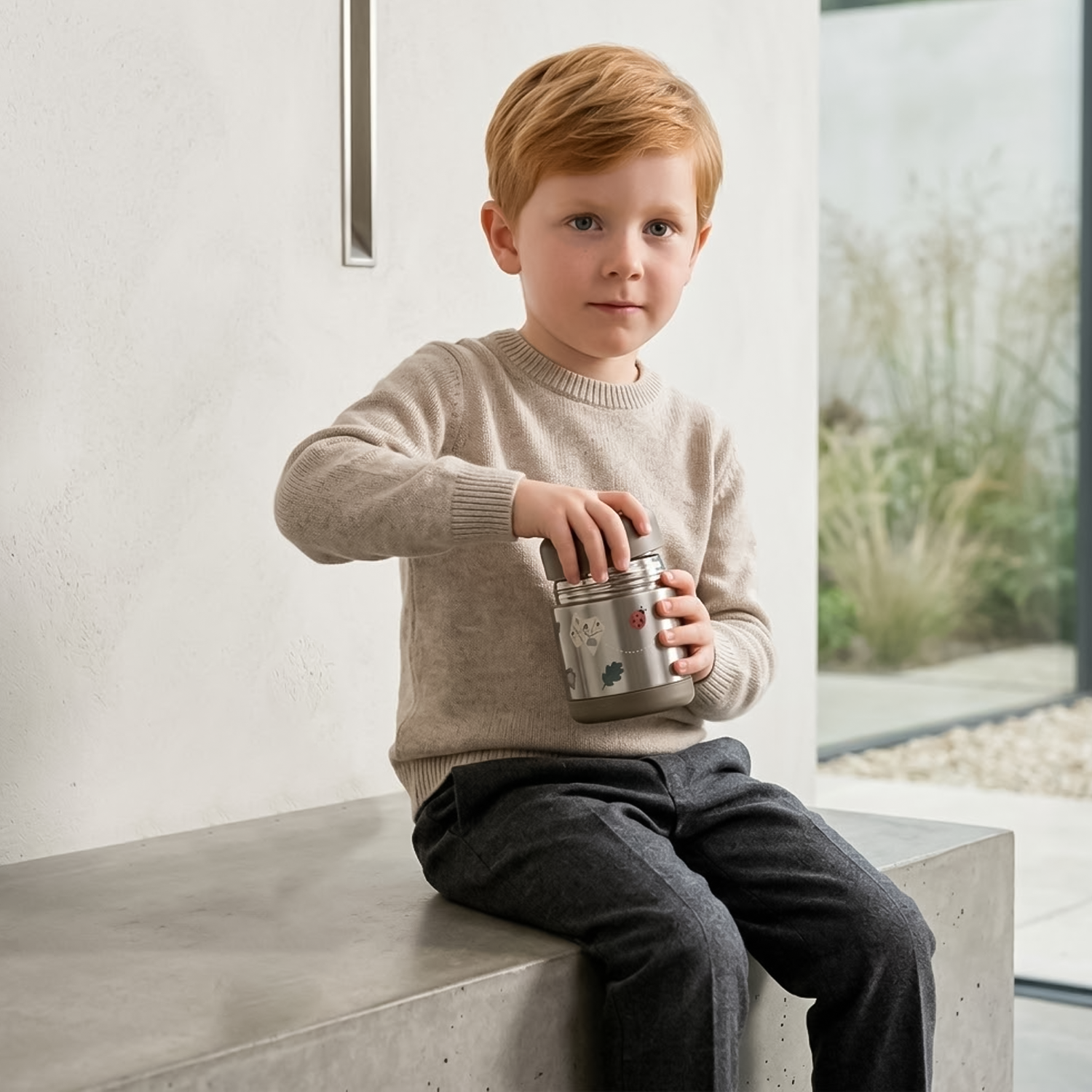 kid opening thermal food container