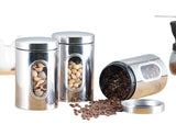 Tea Coffee Sugar Jars Set - Stainless Steel Round Canister Set of 3 with Clear Window Multi Food Storage Jar