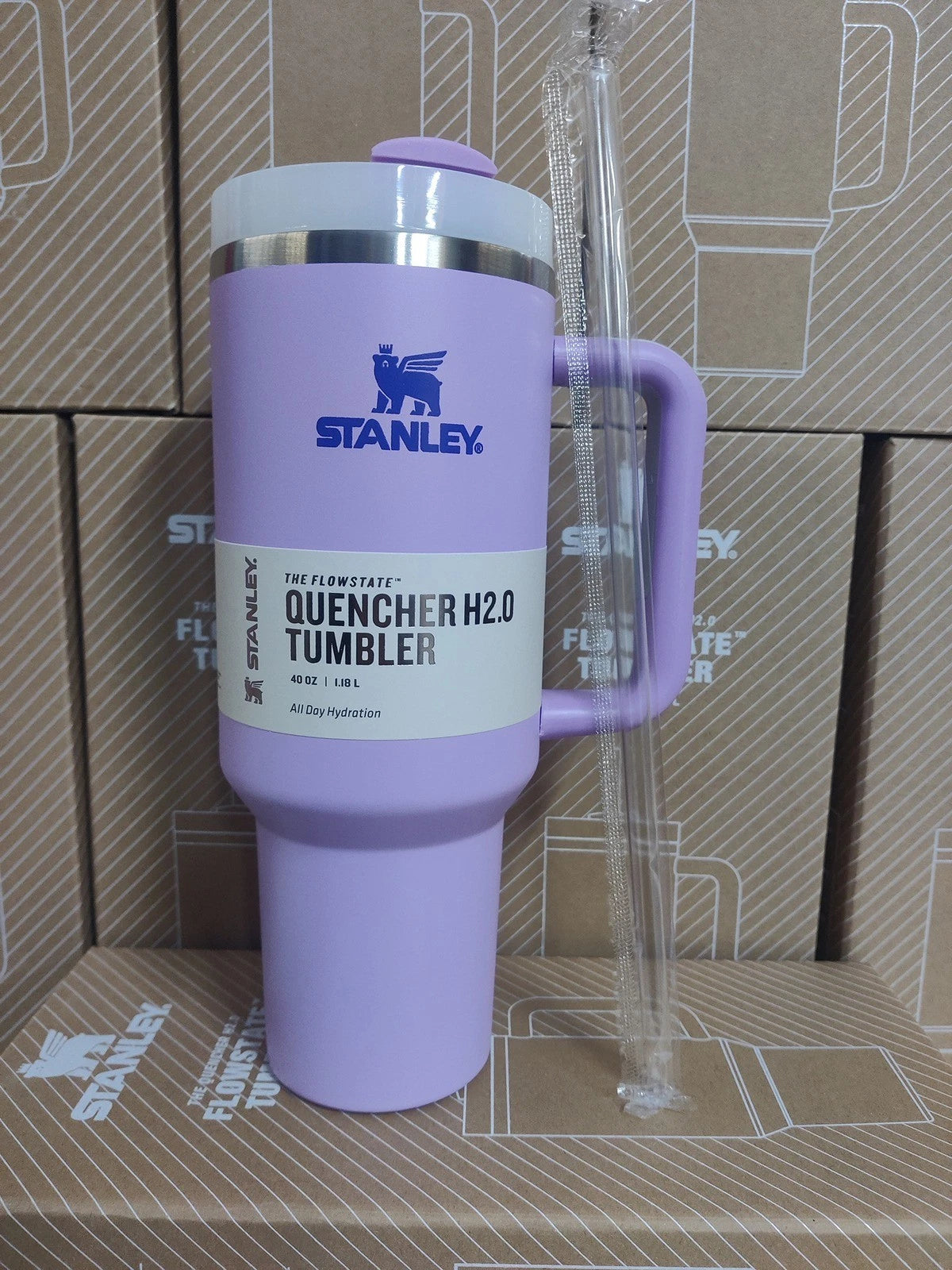 Insulated Straw Tumbler - 40 OZ Stanley Quencher H2.0 Tumbler with Straw Travel Mug for Cold or Hot Drinks Love Shack Fancy