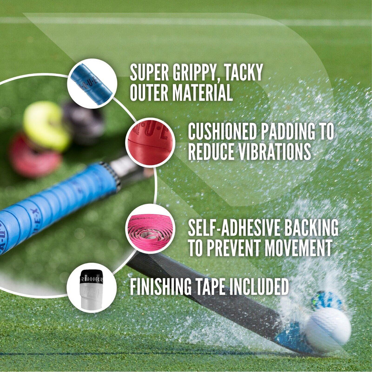 Hockey Stick Grip Tape - Raquex Cushion PU Hockey Stick Grip: Super Grippy, Soft & Absorbent. Self-adhesive backing. Extra long length