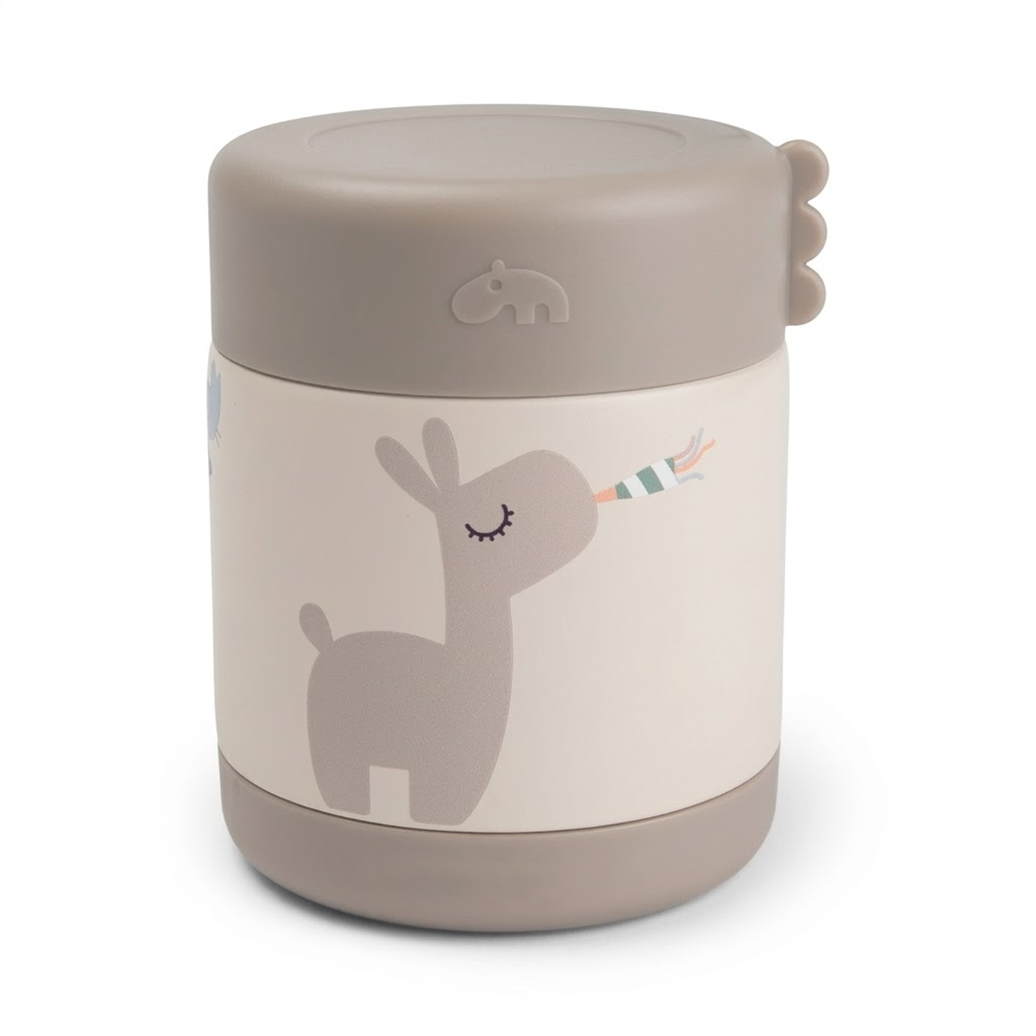 sand color food container with animal doodle