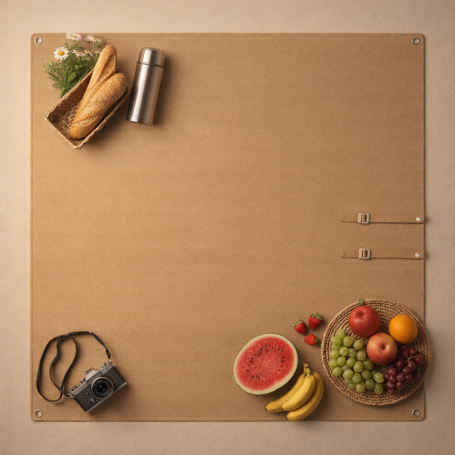 waterproof picnic blanket khaki full view 