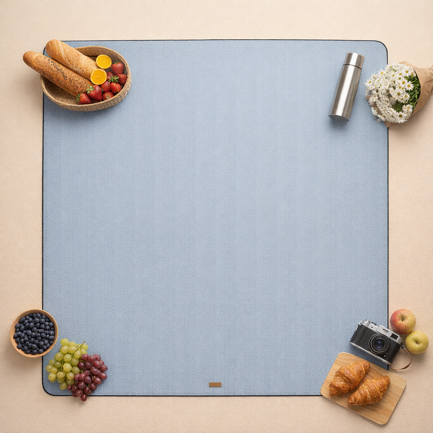 waterproof picnic blanket light blue full view 