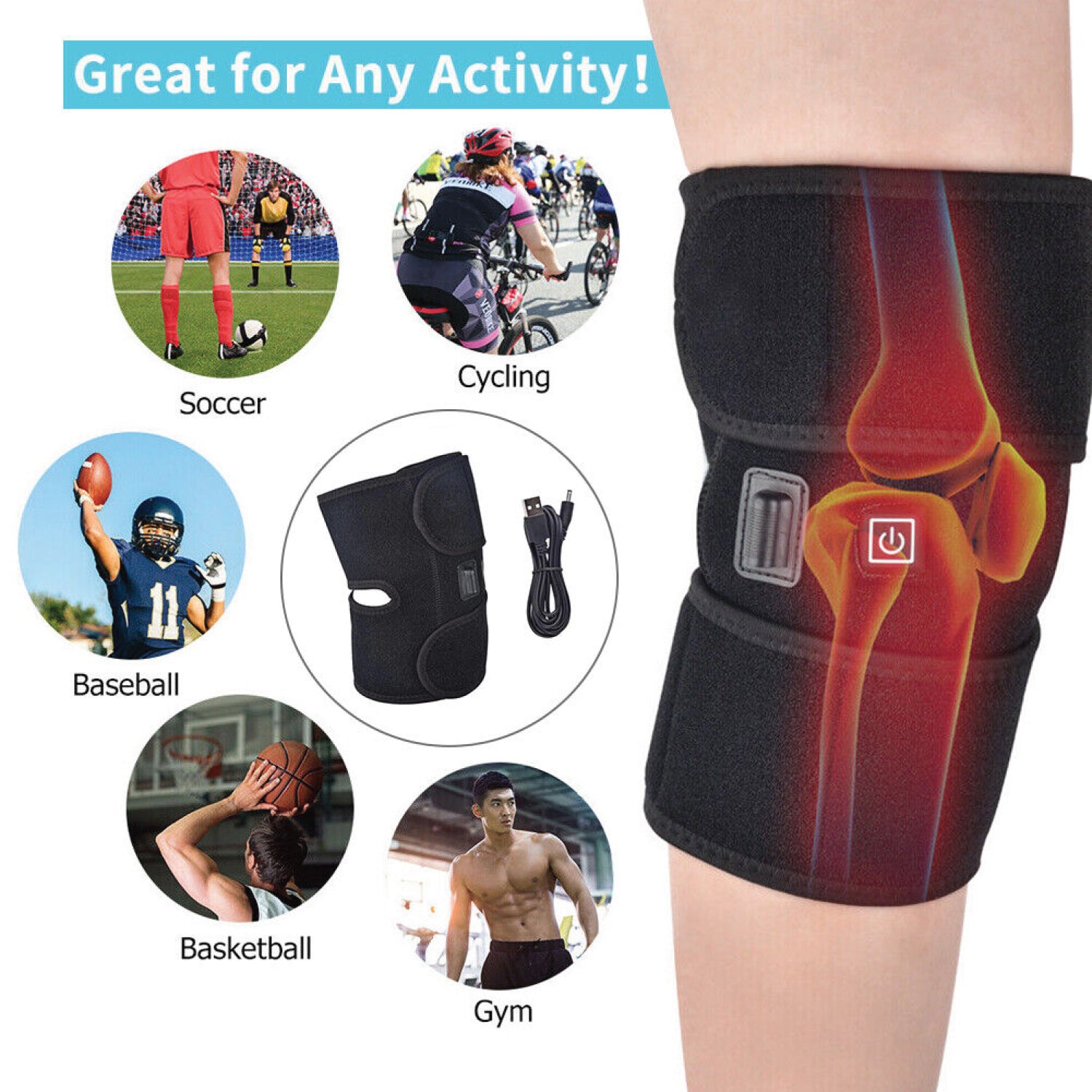 Heated Knee Brace - Heated Knee Brace Wrap Support/Electric Therapeutic  Heating Pad W/Rechargable 7.4V 2600Mah Battery for Joint Pain, Pain Relief