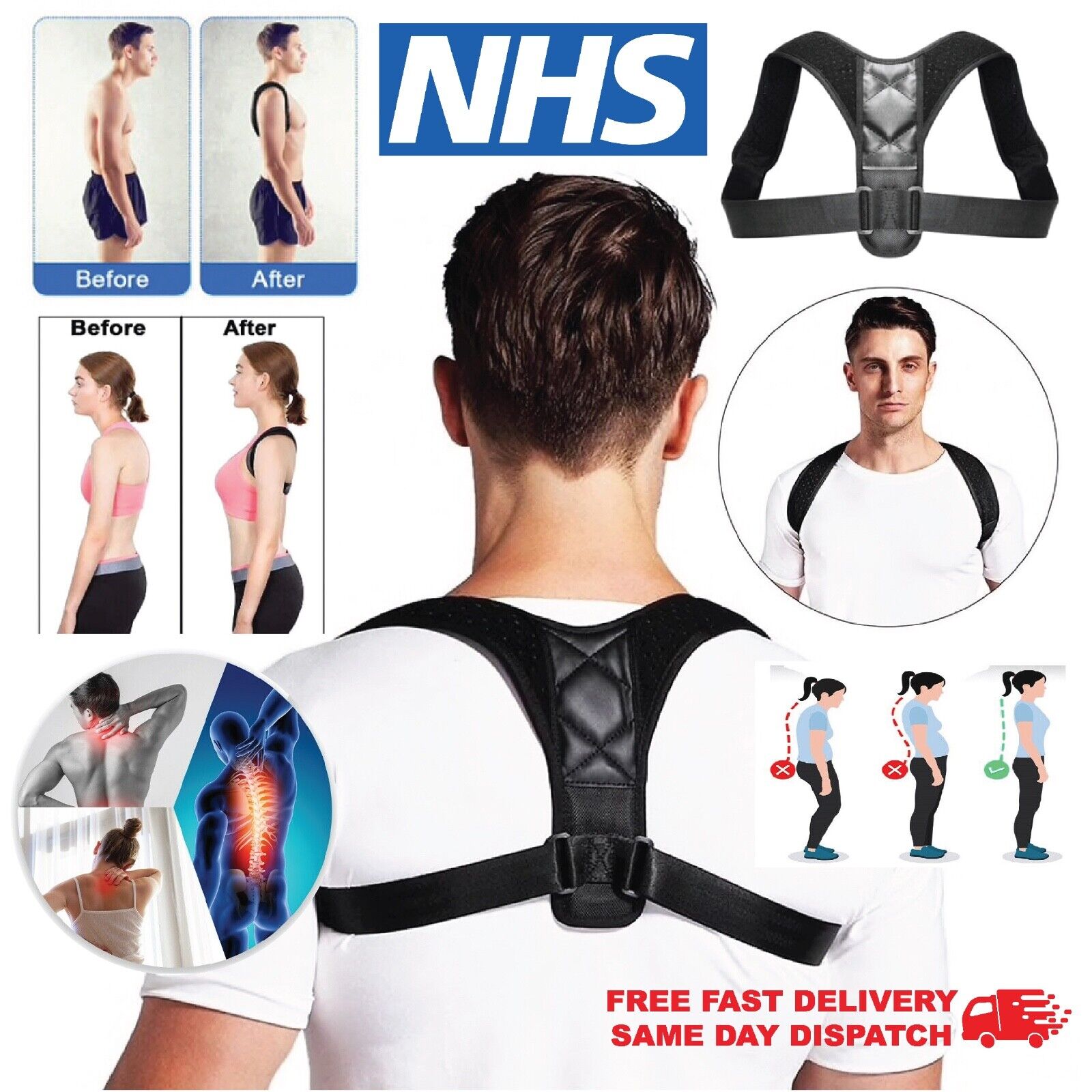 Posture Corrector Back Brace - Adjustable Breathable Clavicle
