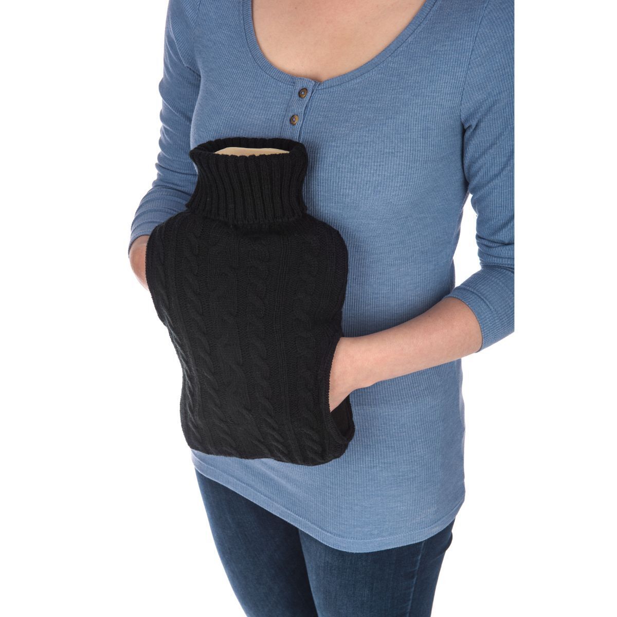 Hot Water Bottle with Cover Knitted, Transparent Hot Water Bag 2 Liter -  Blue